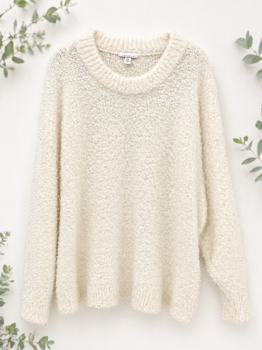 Topshop Oversized Cream Bouclé Crew Sweater L